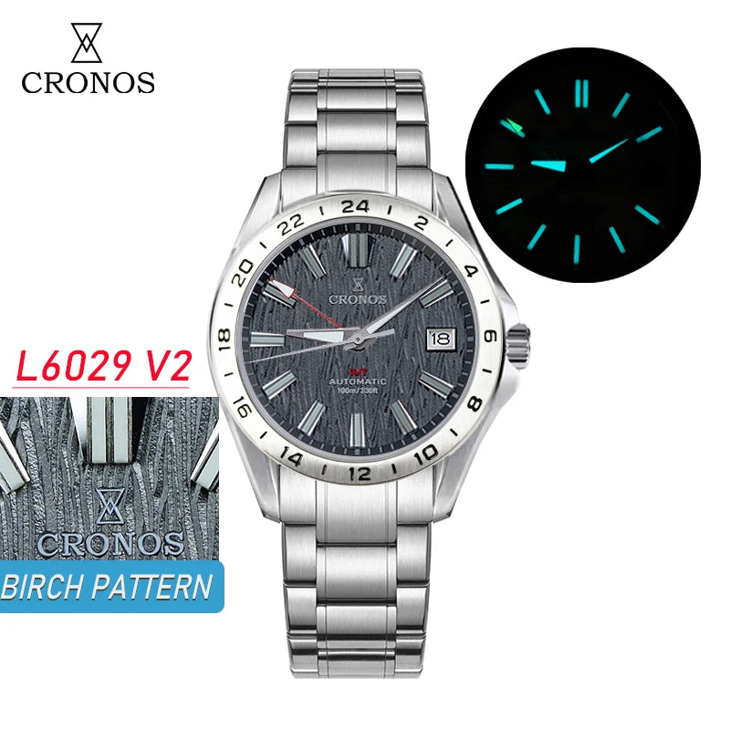 Cronos New 39mm Texture Dial Mechanical Men Watch NH34 Automatic Mechanical Bubble Sapphire Glass Brushed Bracelet 100M L6029 V2