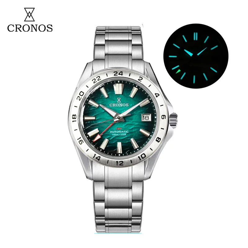 Cronos New 39mm Texture Dial Mechanical Men Watch NH34 Automatic Mechanical Bubble Sapphire Glass Brushed Bracelet 100M L6029 V2