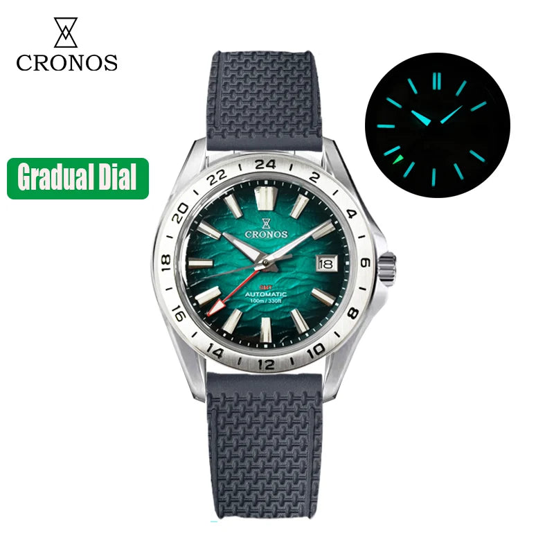 Cronos New 39mm Texture Dial Mechanical Men Watch NH34 Automatic Mechanical Bubble Sapphire Glass Brushed Bracelet 100M L6029 V2