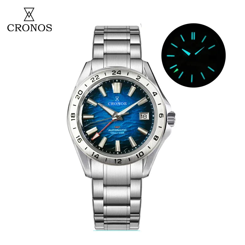 Cronos New 39mm Texture Dial Mechanical Men Watch NH34 Automatic Mechanical Bubble Sapphire Glass Brushed Bracelet 100M L6029 V2