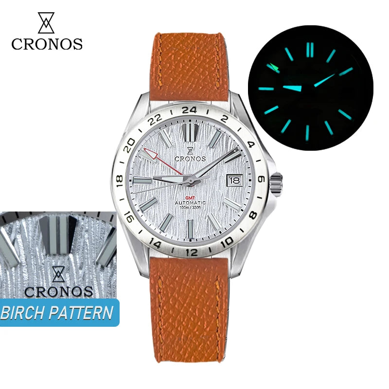 Cronos New 39mm Texture Dial Mechanical Men Watch NH34 Automatic Mechanical Bubble Sapphire Glass Brushed Bracelet 100M L6029 V2