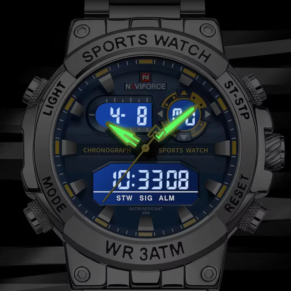 NAVIFORCE Men's Dual Display Waterproof Quartz Watch – Military Sports Digital & Analog Wristwatch