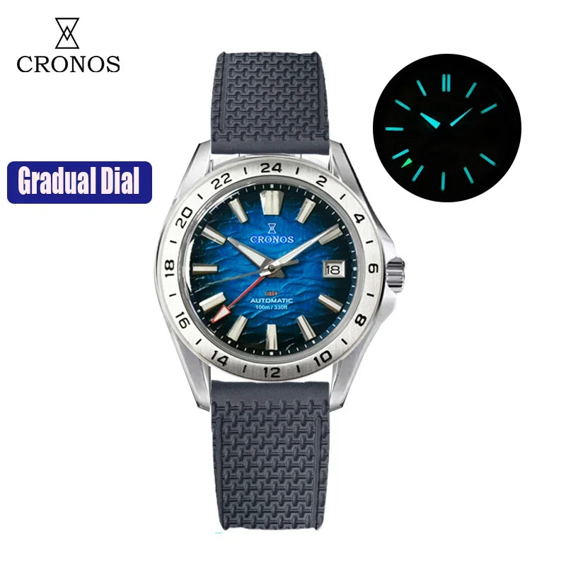 Cronos New 39mm Texture Dial Mechanical Men Watch NH34 Automatic Mechanical Bubble Sapphire Glass Brushed Bracelet 100M L6029 V2