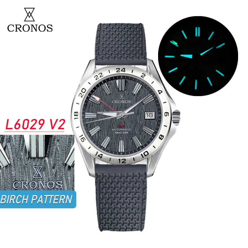 Cronos New 39mm Texture Dial Mechanical Men Watch NH34 Automatic Mechanical Bubble Sapphire Glass Brushed Bracelet 100M L6029 V2