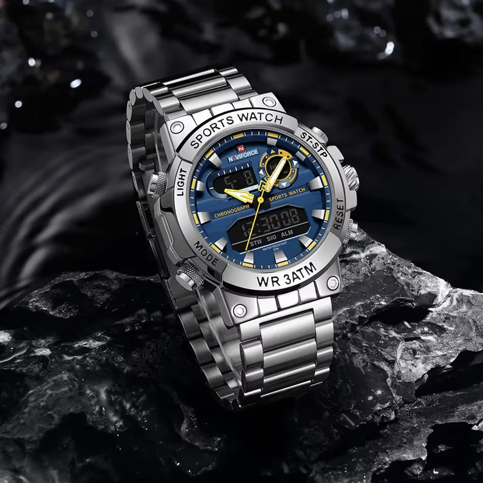 NAVIFORCE Men's Dual Display Waterproof Quartz Watch – Military Sports Digital & Analog Wristwatch