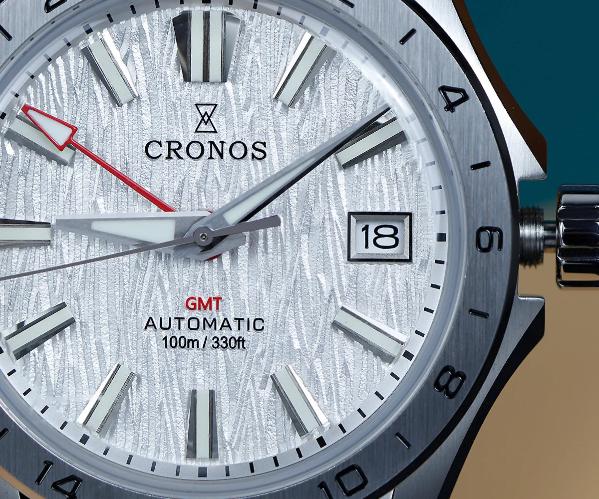 Cronos New 39mm Texture Dial Mechanical Men Watch NH34 Automatic Mechanical Bubble Sapphire Glass Brushed Bracelet 100M L6029 V2